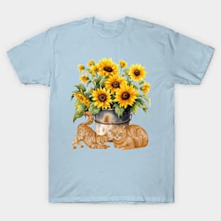 Watercolor sunflowers and orange cats T-Shirt